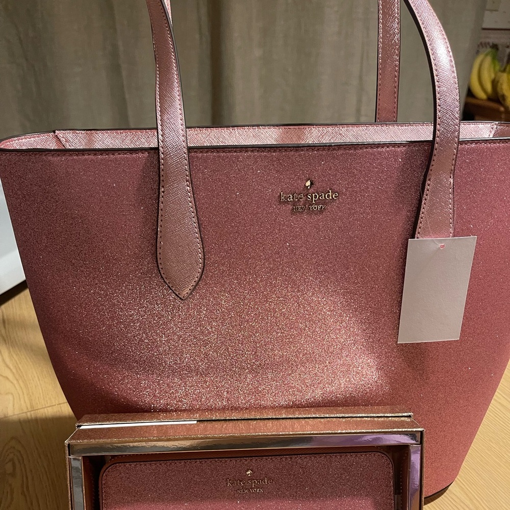 Kate spade glimmer tote and matching wallet in pink
